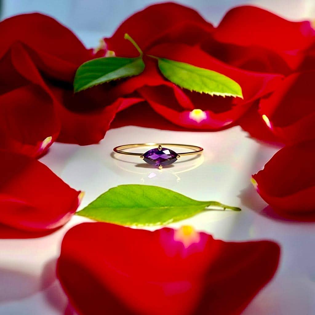 Vintage Marquise Cut Amethyst Engagement Ring Cluster Diamond Wedding Ring Single Stone Ring Delicate 14k Solid Gold Diamond Promise Ring