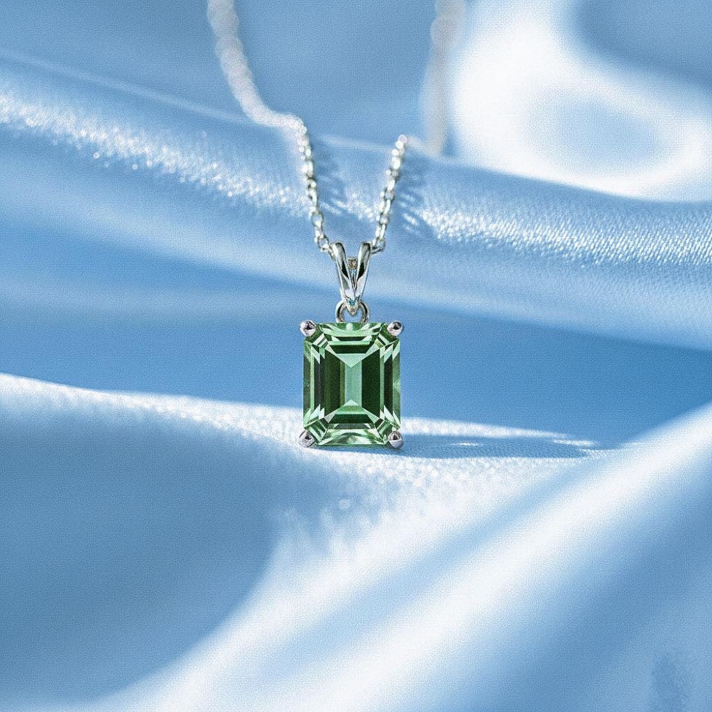 Green Amethyst Silver Pendant, 24K Gold Over 925K Solid Silver, handmade Pendant, Emerald Cut Pendant, Solitaire Natura Amethyst Pendant