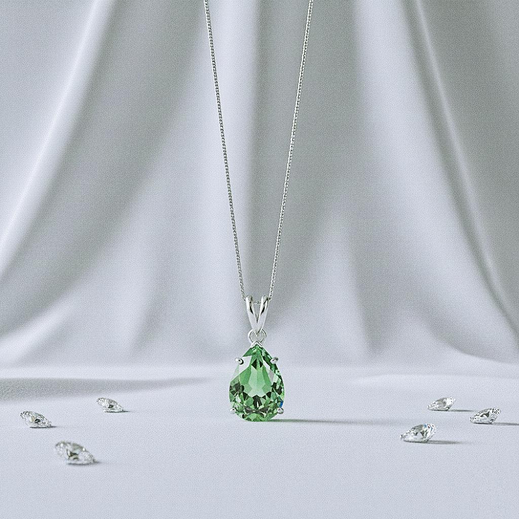 Green Amethyst Necklace, 925 Sterling Silver Pear Teardrop Pendant
