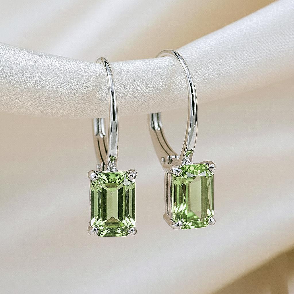 Green Amethyst Earrings, Prasiolite Earrings,Octagon Emerald Cut Dangle Drop Earrings,925 Silver 14k Gold Vermeil Leverback,Mom Gift