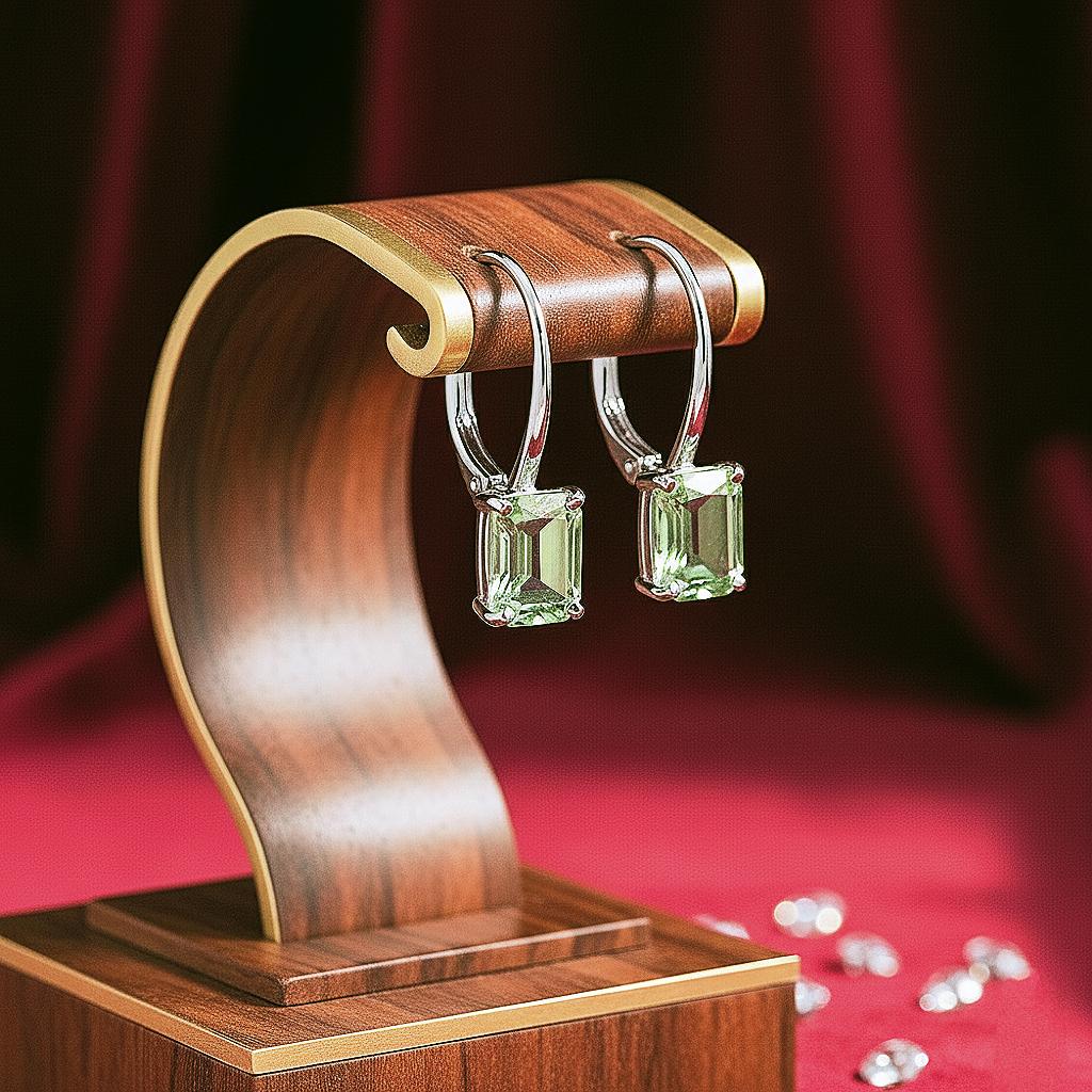 Green Amethyst Earrings, Prasiolite Earrings,Octagon Emerald Cut Dangle Drop Earrings,925 Silver 14k Gold Vermeil Leverback,Mom Gift