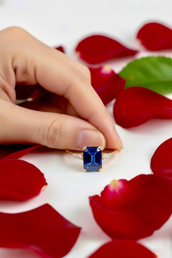 Lab Blue Sapphire Ring 14K Gold Vermeil, September Birthstone Jewelry, Engagement Ring, Anniversary Birthday gift for her