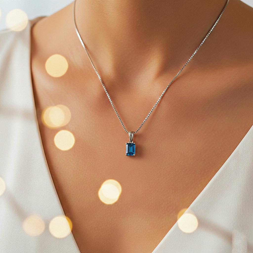 London Blue Topaz Silver Pendant, 24K Gold Over 925K Solid Silver, handmade Pendant, Emerald Cut Pendant,Solitaire London Blue Topaz Pendant