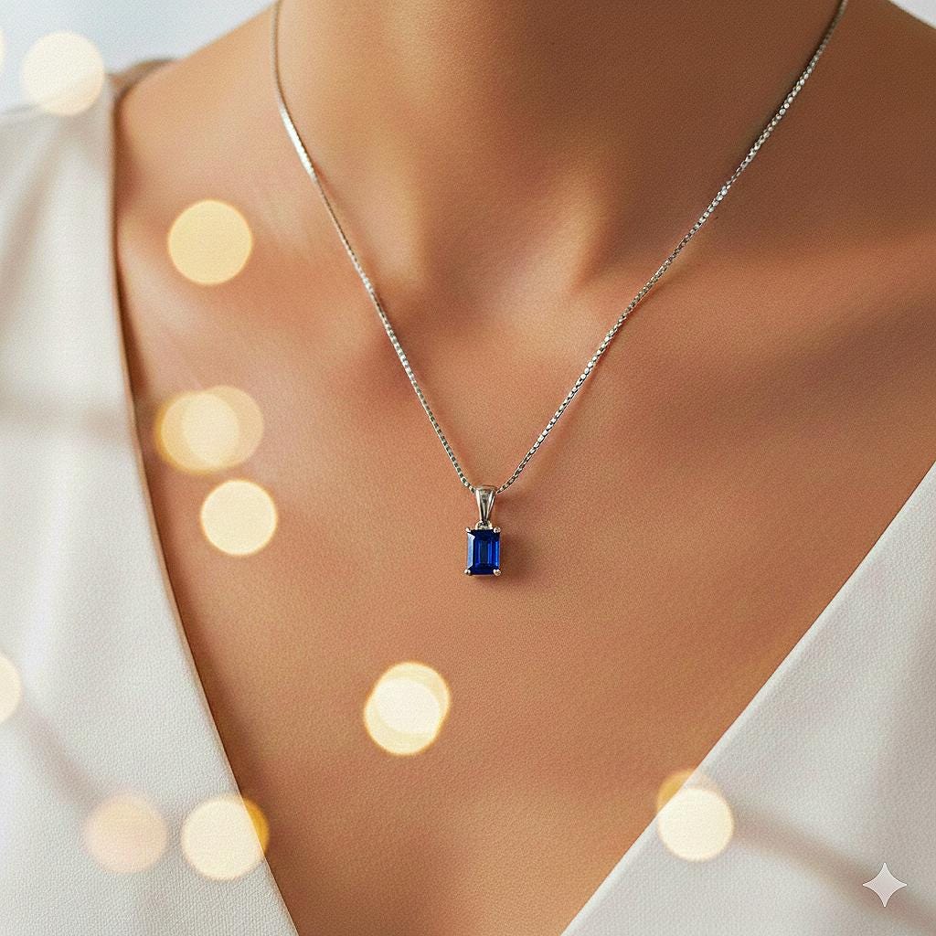 Sapphire Silver Pendant, 24K Gold Over 925K Solid Silver, Gift For Her, handmade Pendant, Sapphire Cut Pendant, Solitaire Sapphire Pendant
