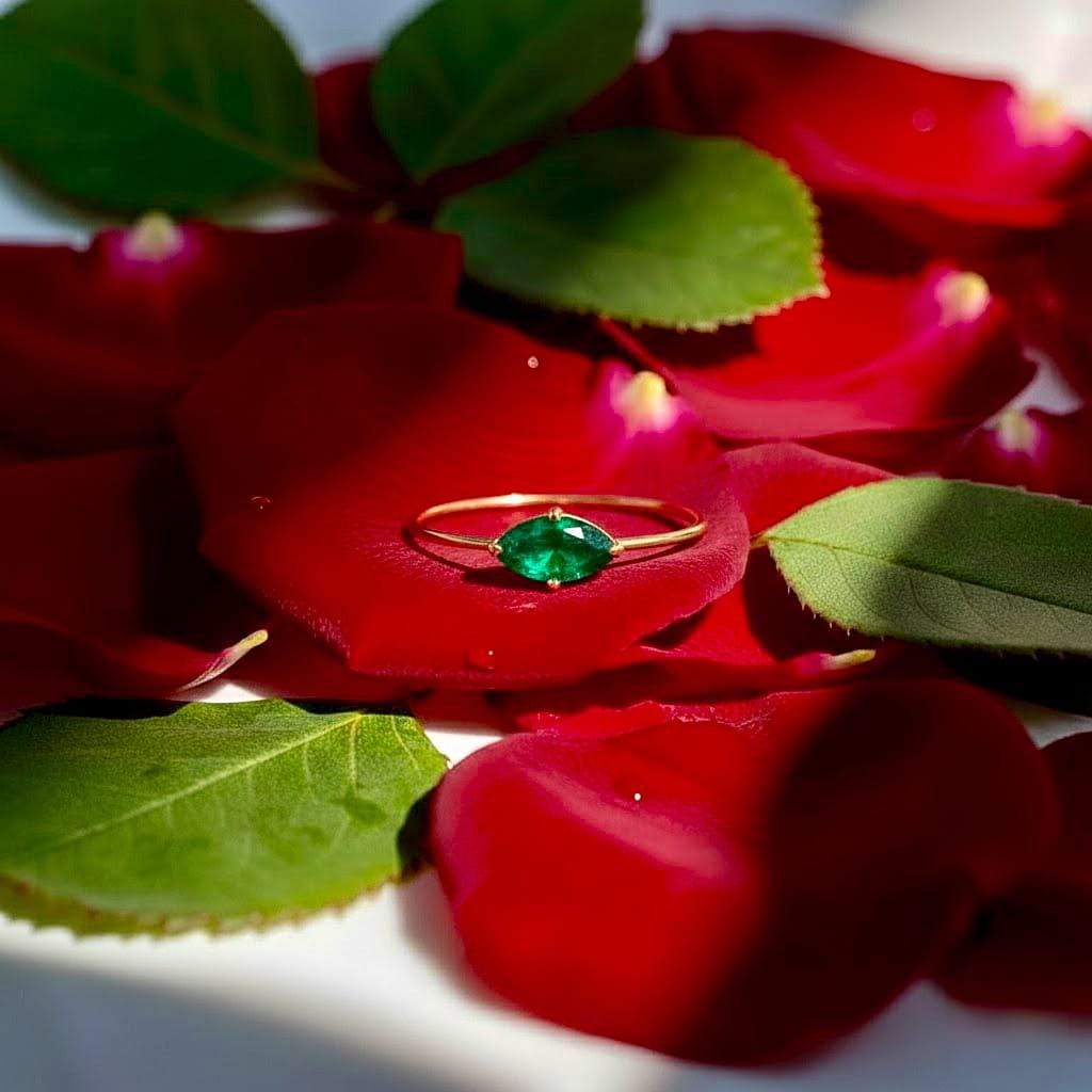 Vintage Marquise Cut Emerald Engagement Ring Cluster Diamond Wedding Ring Single Stone Ring Delicate 14k Solid Gold Diamond Promise Ring