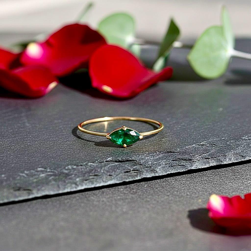 Vintage Marquise Cut Emerald Engagement Ring Cluster Diamond Wedding Ring Single Stone Ring Delicate 14k Solid Gold Diamond Promise Ring