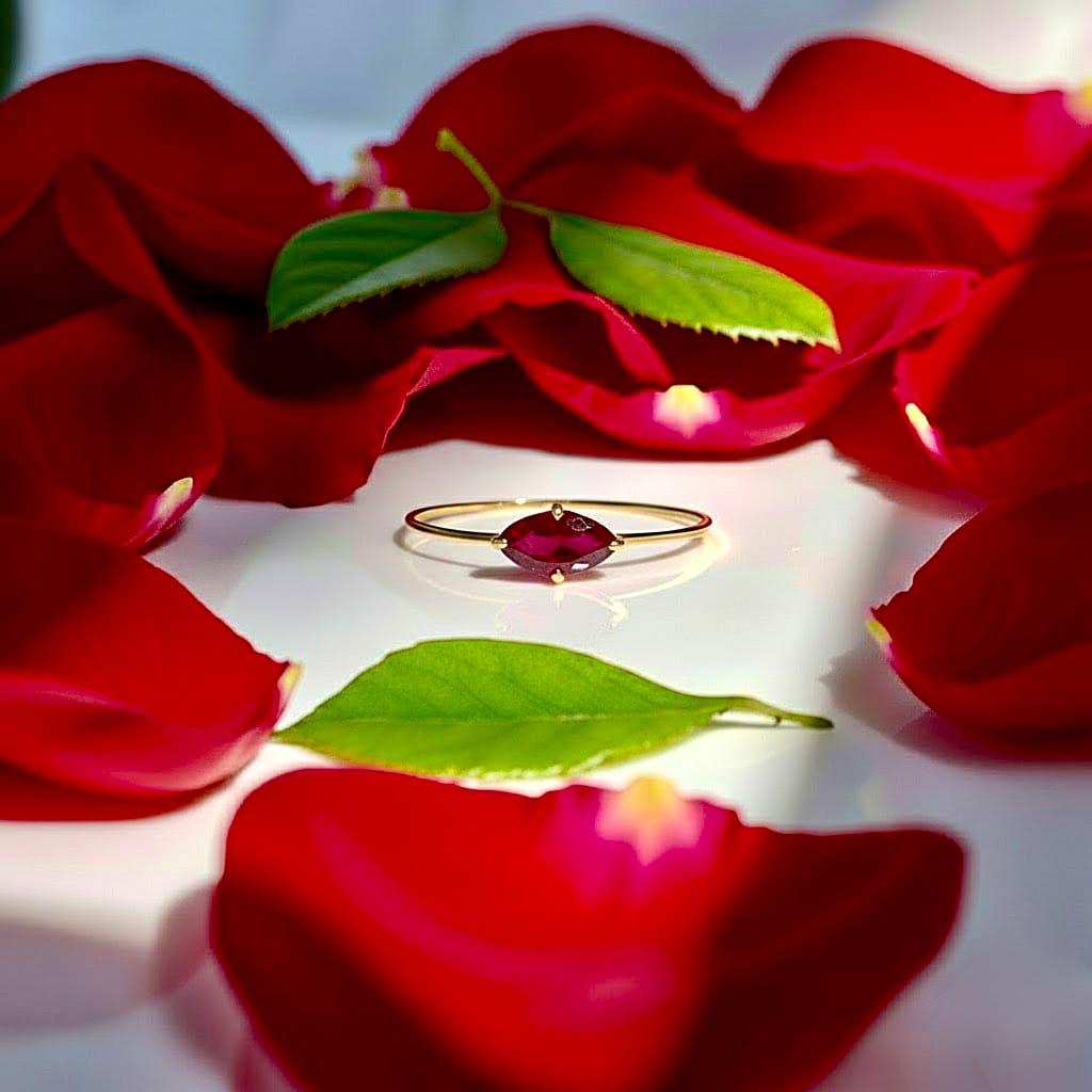 Vintage Marquise Cut Ruby Engagement Ring Cluster Diamond Wedding Ring Single Stone Ring Delicate 14k Solid Gold Diamond Promise Ring