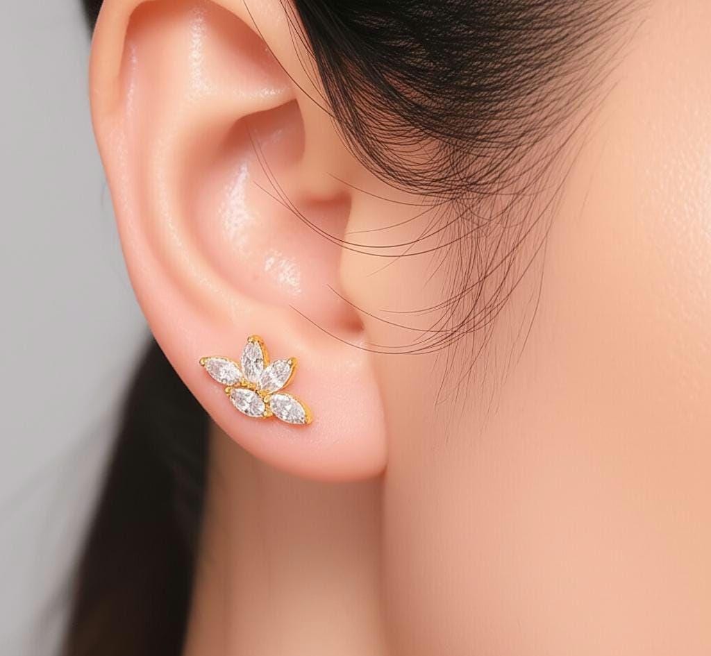 Marquise Moissanite Stud Earrings: Dainty 925 Sterling Silver Jewelry