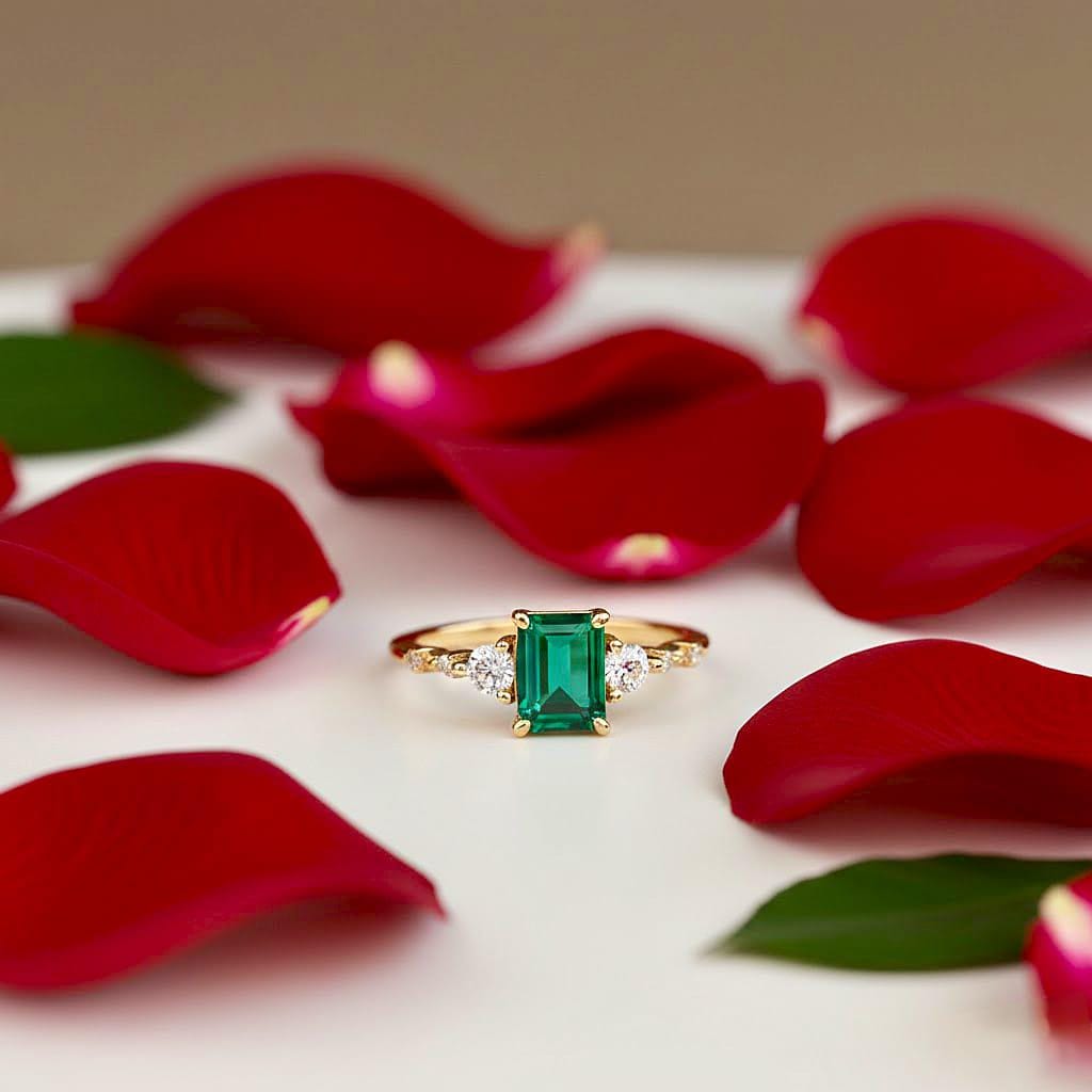 Emerald Cut Ring, 14K Yellow Gold Vermeil, Statement Engagement Ring