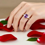 Emerald Cut Amethyst Ring, 14K Rose Gold Vermeil, Statement Engagement Ring