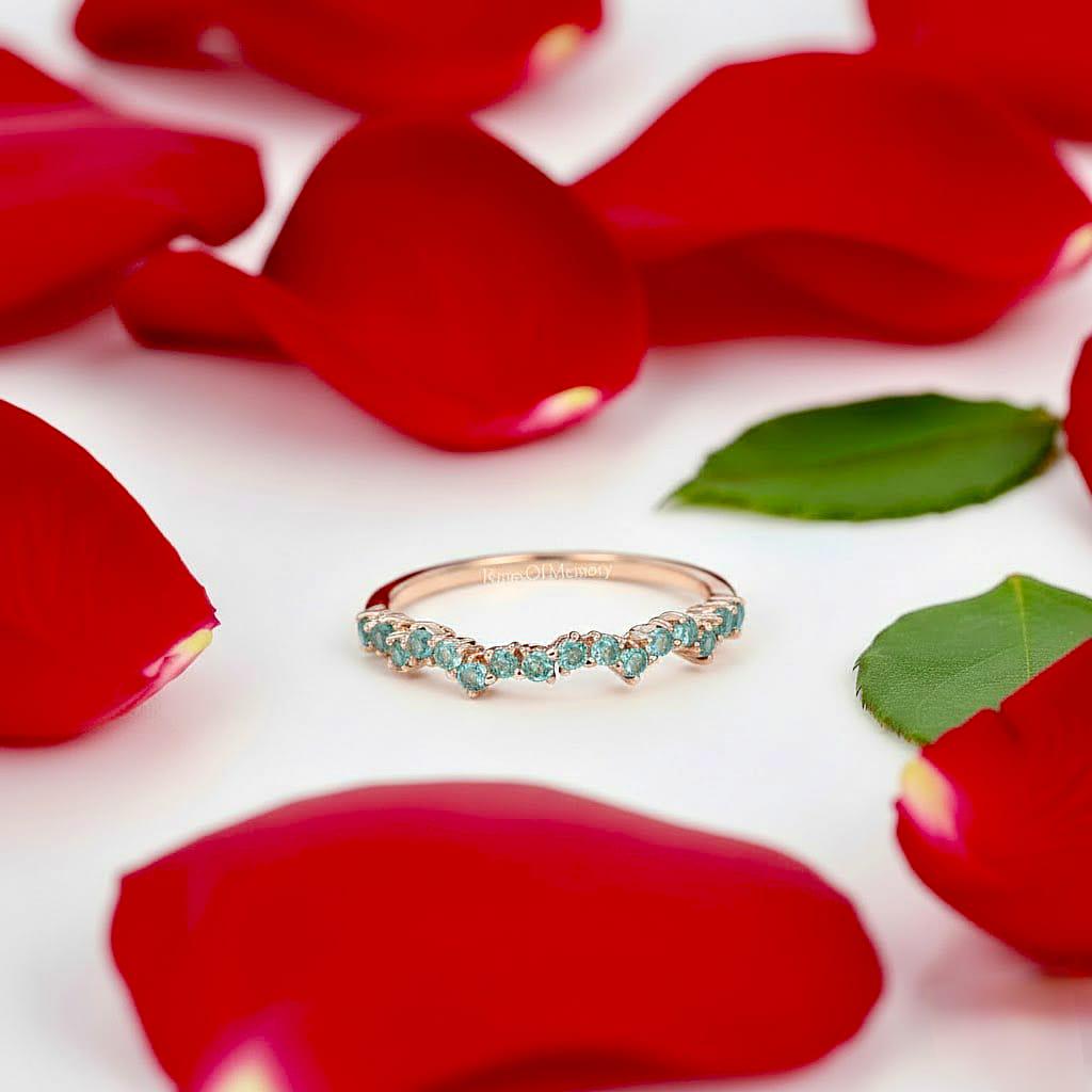 14K Gold Aquamarine Ring, Dainty Sapphire Stackable Band, Minimalist Birthstone Jewelry
