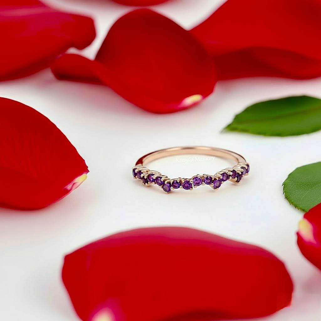 Dainty Amethyst Stackable Ring, 14K Gold Minimalist Birthstone Band