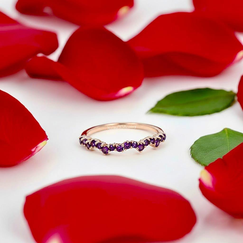 Dainty Amethyst Stackable Ring, 14K Gold Minimalist Birthstone Band