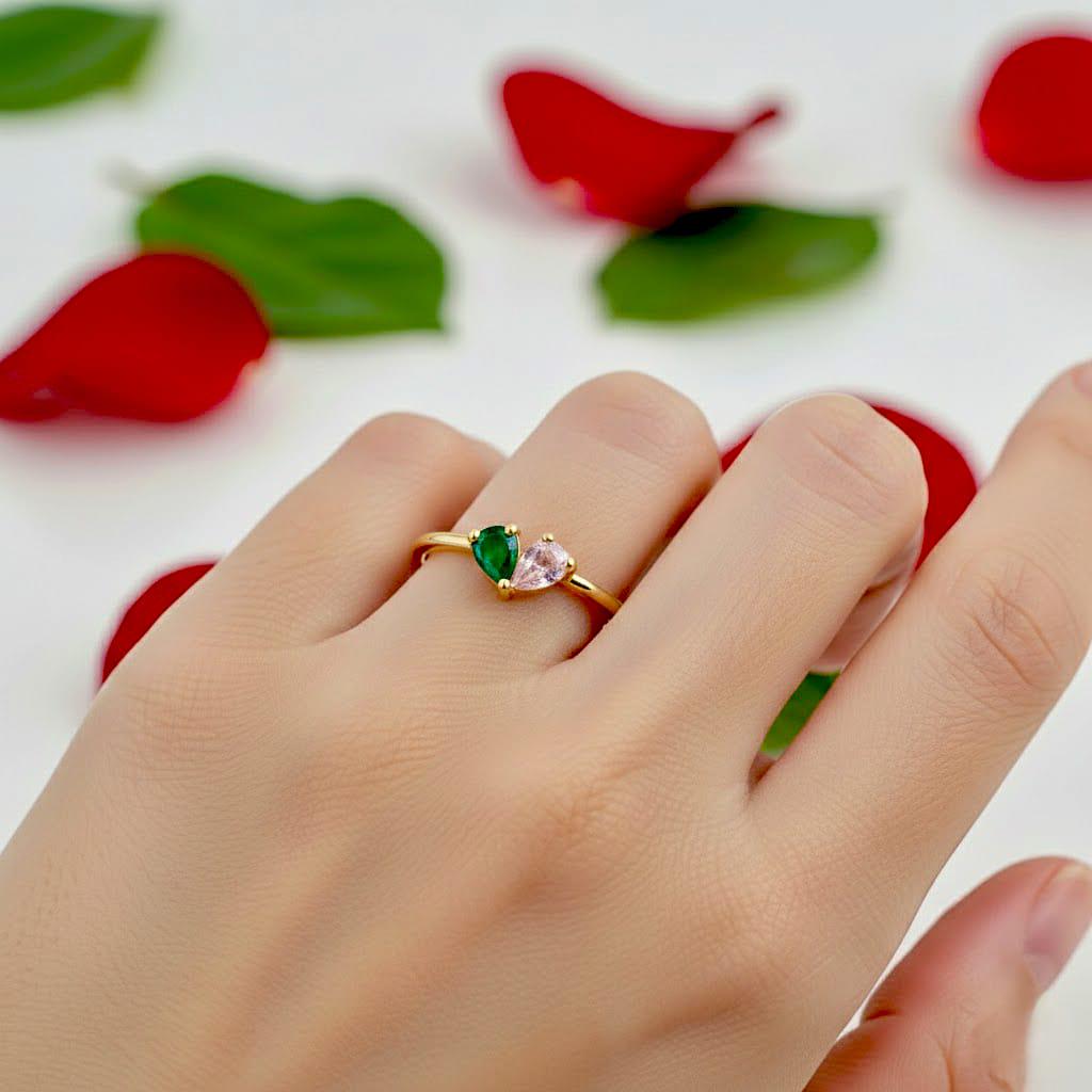 Custom Heart Birthstone Ring, Pear Cut 2 Birthstone Ring, Custom Stacking Ring, Christmas Gifts, Gift for Mom/Mother, Christmas Gift for Her
