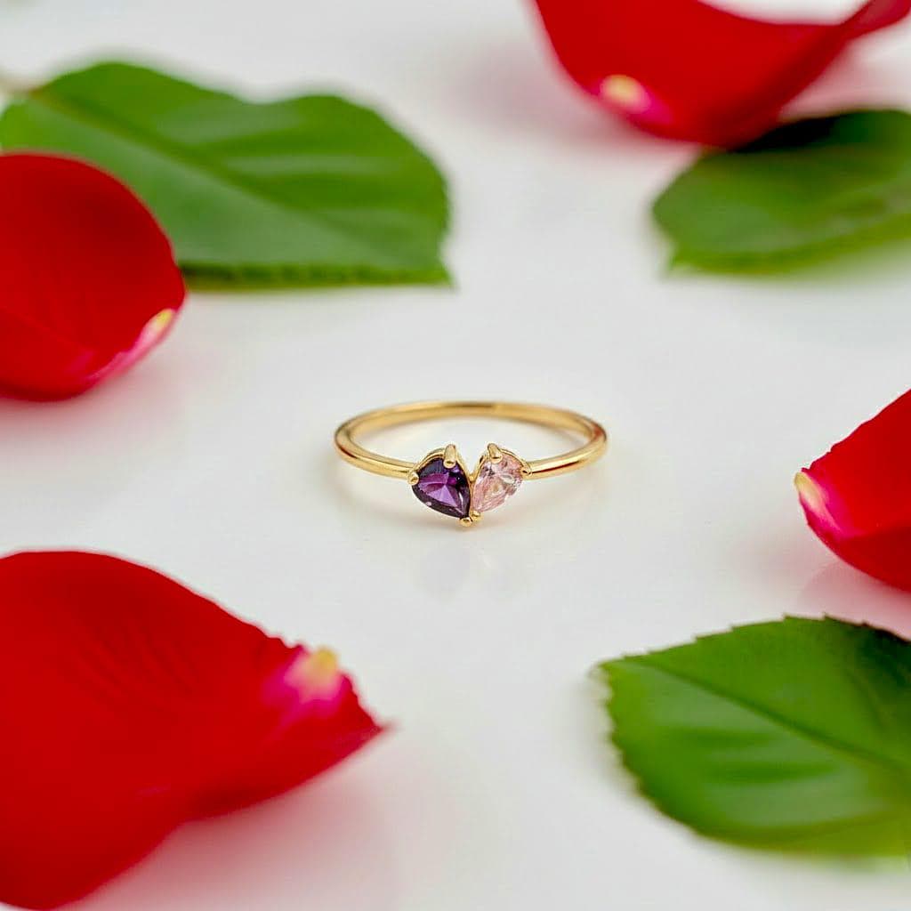 Toi Et Moi Amethyst Ring, Two Stone Natural Gemstone, February Birthstone, 925 Sterling Silver