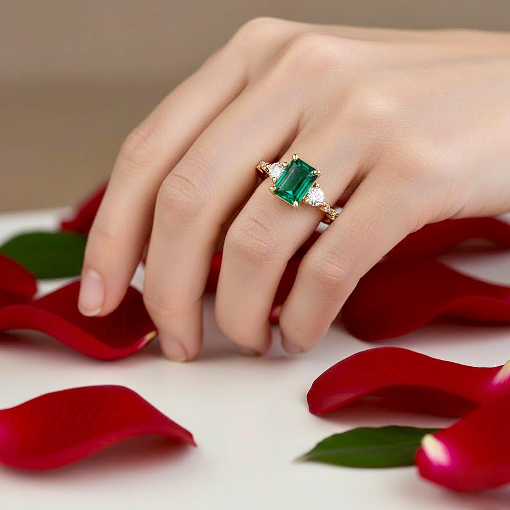Emerald Cut Ring, 14K Yellow Gold Vermeil, Statement Engagement Ring