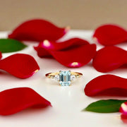 Emerald Cut Aquamarine Ring, 14K Gold Vermeil, March Birthstone, Dainty Engagement Ring
