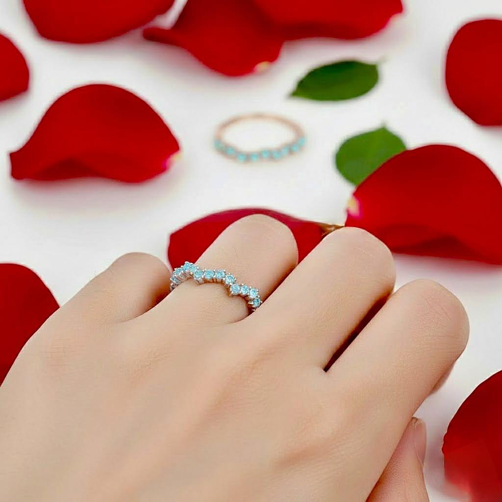 14K Gold Aquamarine Ring, Dainty Sapphire Stackable Band, Minimalist Birthstone Jewelry
