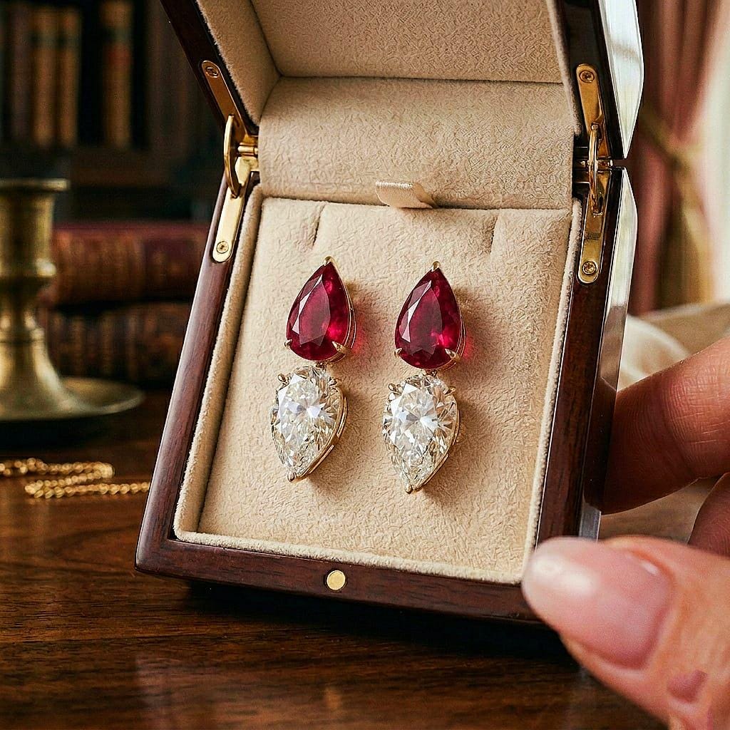 Ruby Earrings, July Birthstone, Red Rectangle Earrings in Gold or Silver, Ruby Pear Drops, Jewelry Gift for Mom