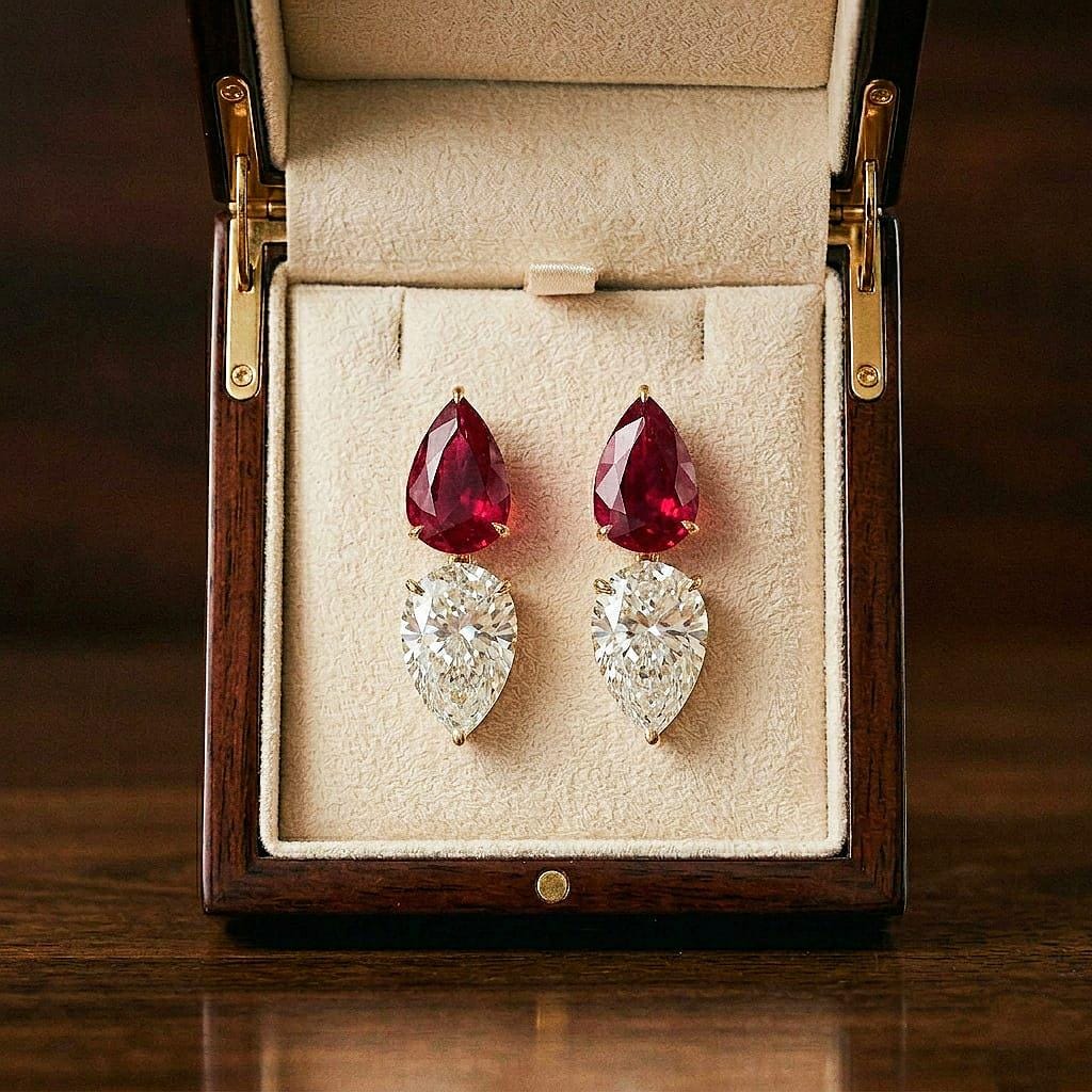Ruby Earrings, July Birthstone, Red Rectangle Earrings in Gold or Silver, Ruby Pear Drops, Jewelry Gift for Mom