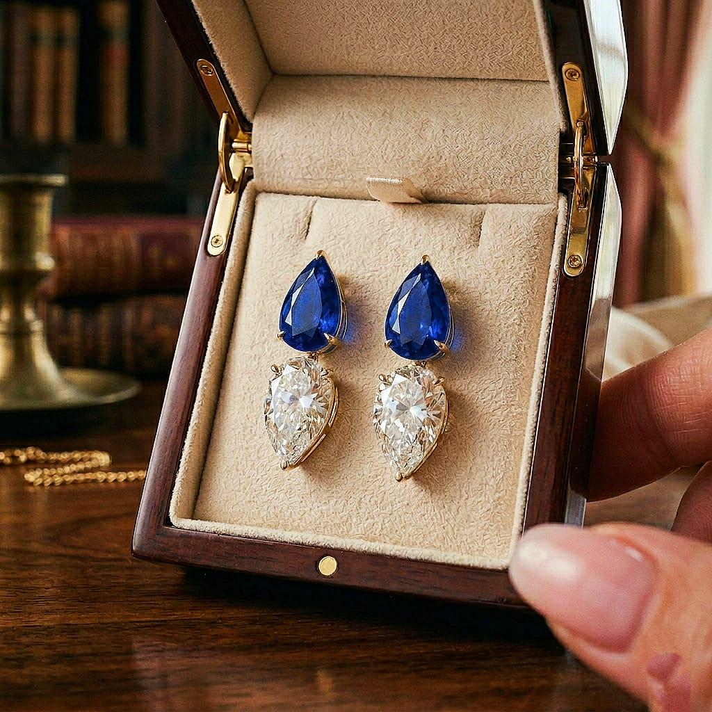 Sapphire Earrings, September Birthstone, Blue Rectangle Earrings in Gold or Silver, Sapphire Pear Drops, Jewelry Gift for Mom