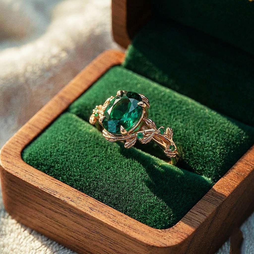 Vintage Emerald Engagement Ring | Antique Green Emerald with Silver Band | Timeless Handmade Wedding Jewelry | Unique Gift for Her