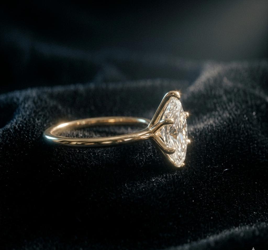 Vintage Marquise Cut Moissanite Engagement Ring | 14K Gold Solitaire Promise Ring | Delicate Proposal Anniversary Bridal Jewelry
