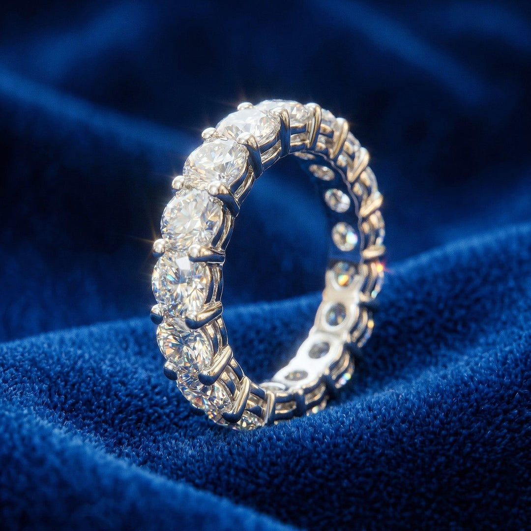 Round Cut Moissanite Eternity Ring, 925 Sterling Silver Full Eternity Wedding Band Stackable Bridal Ring Anniversary Gift for Her Wife