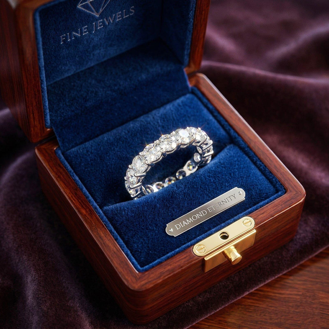 Round Cut Moissanite Eternity Ring, 925 Sterling Silver Full Eternity Wedding Band Stackable Bridal Ring Anniversary Gift for Her Wife