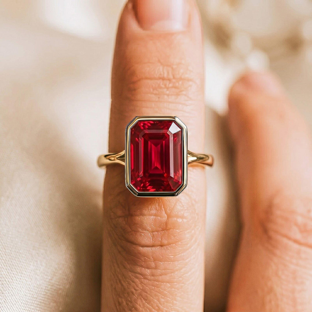 Emerald Cut Ruby Engagement ring, Vintage Diamond Cluster Ring, Unique solid,  Gold Ring, Wedding Bridal Anniversary Ring, Gift For Her