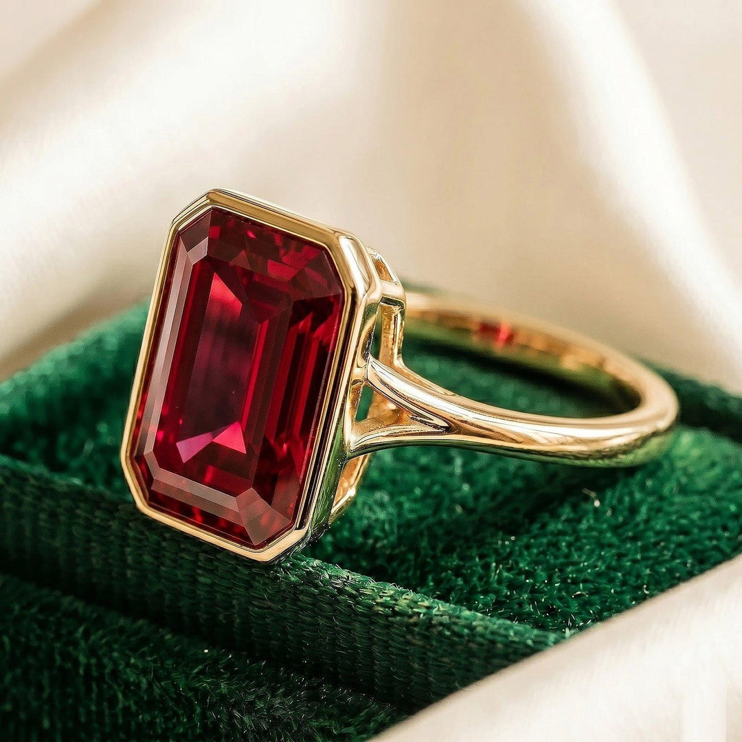 Emerald Cut Ruby Engagement ring, Vintage Diamond Cluster Ring, Unique solid,  Gold Ring, Wedding Bridal Anniversary Ring, Gift For Her