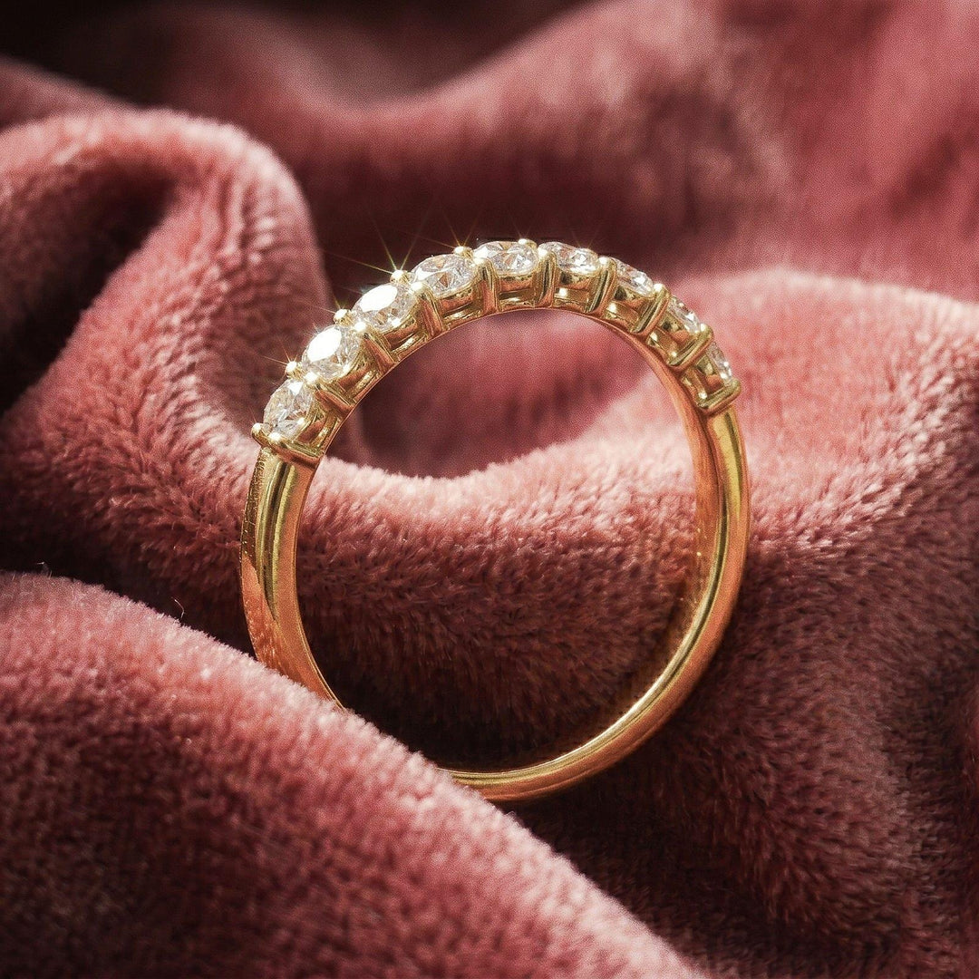 Round Cut Colorless Moissanite Wedding Band, Half Eternity Band, Minimalist Moissanite Band, Anniversary Band, Bridal Ring Set