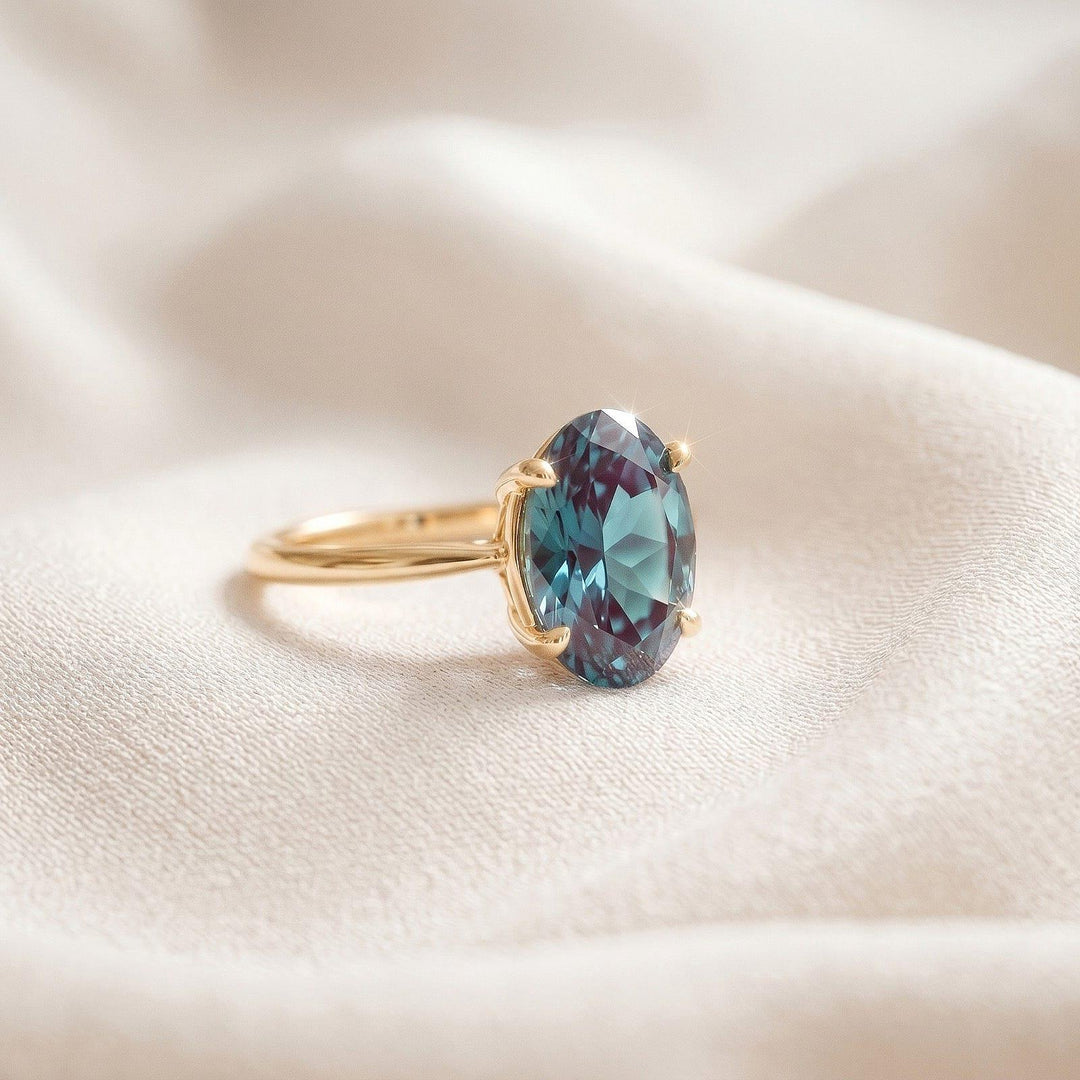 Vintage Alexandrite engagement ring, Oval Cut, women Art deco, white gold engagement ring, unique diamond wedding ring, Bridal anniversary