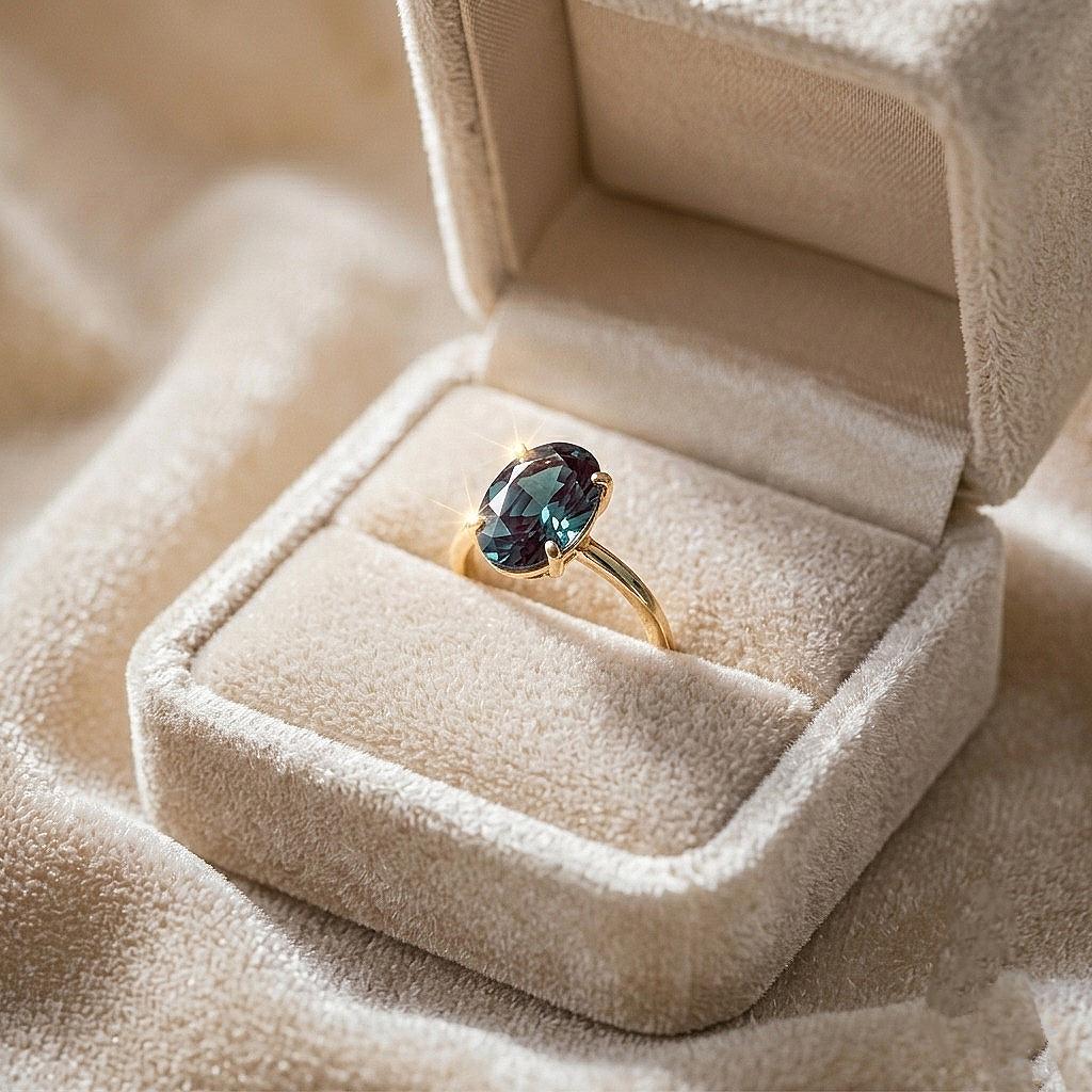 Vintage Alexandrite engagement ring, Oval Cut, women Art deco, white gold engagement ring, unique diamond wedding ring, Bridal anniversary