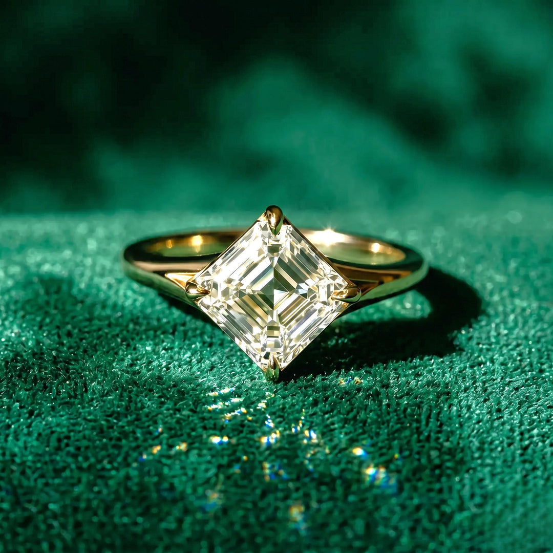 Ascher Cut Moissanite Engagement Dainty Ring: 14K Gold Wedding Halo Solitaire Split Shank Diamond Promise Ring, Anniversary Gift