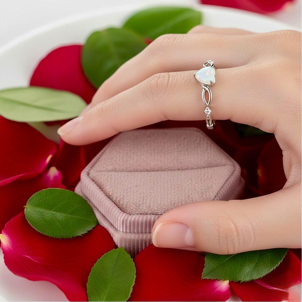 Opal Ring, Promise Ring for Her, Unique dainty Heart Opal Engagement Ring, Women Opal Ring gold, Gemstone Ring Gold, Gift For Her