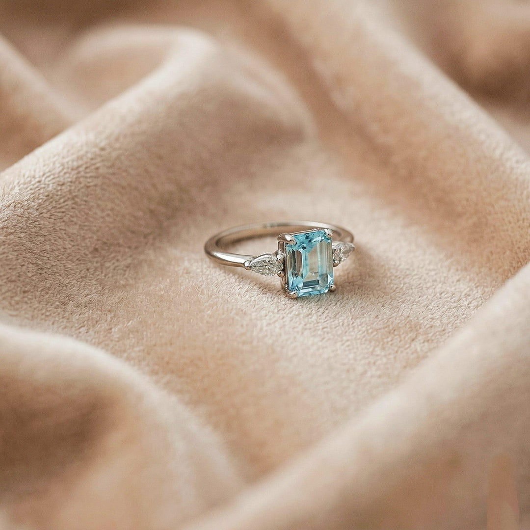 Natural Aquamarine Ring in 925 Sterling Silver Emerald cut Engagement, Promise Ring March Birthstone, Anniversary Birthday Gift For Her