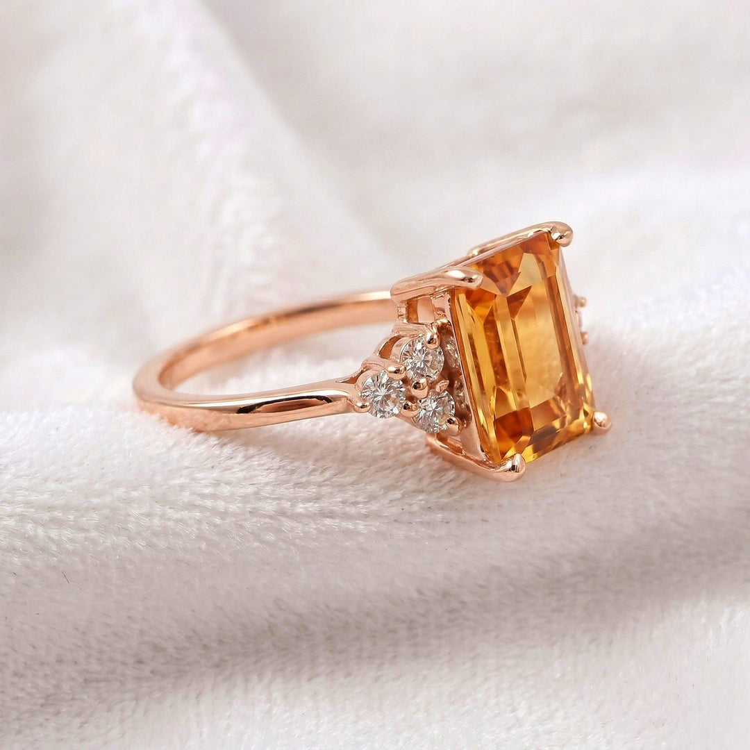 Natural Citrine Emerald Cut Ring, 14K Solid Gold, November Birthstone, Engagement Promise Ring