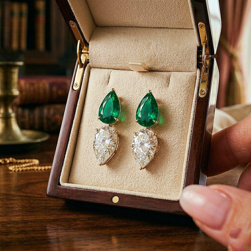 Emerald Earrings, Emerald Diamond Earrings, Lab Grown Diamond Emerald Teardrop Stud Earrings, May Birthstone Earrings Jewelry Gift for Mom
