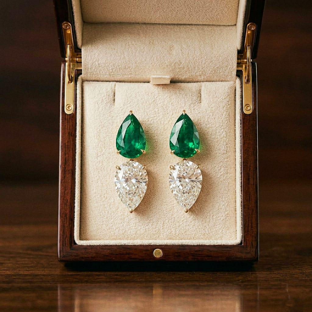 Emerald Earrings, Emerald Diamond Earrings, Lab Grown Diamond Emerald Teardrop Stud Earrings, May Birthstone Earrings Jewelry Gift for Mom