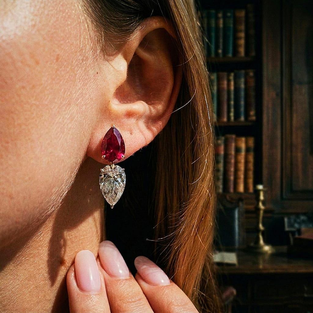 Ruby Earrings, July Birthstone, Red Rectangle Earrings in Gold or Silver, Ruby Pear Drops, Jewelry Gift for Mom