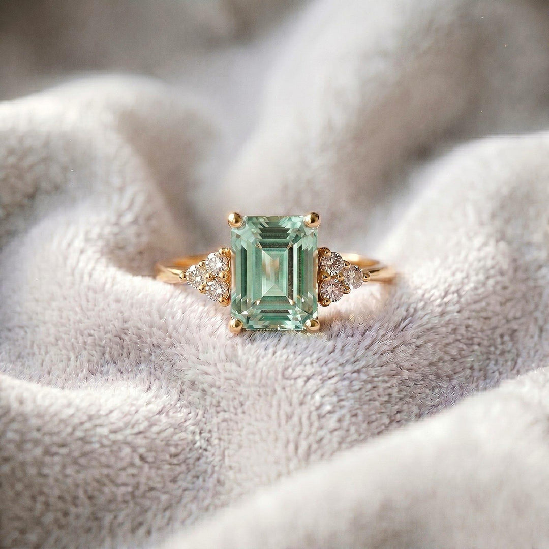 Emerald Cut Green Amethyst Ring, Gold Vermeil, Sterling Silver, Solitaire Statement Ring