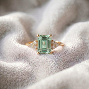 Emerald Cut Green Amethyst Ring, Gold Vermeil, Sterling Silver, Solitaire Statement Ring