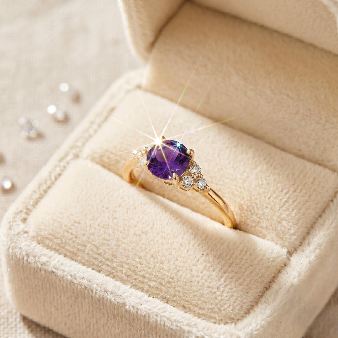 Amethyst Rose Gold Ring | Natural Purple Amethyst Engagement Ring | Round Amethyst Solitaire Ring | February Birthstone Ring |