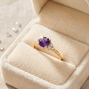Amethyst Rose Gold Ring | Natural Purple Amethyst Engagement Ring | Round Amethyst Solitaire Ring | February Birthstone Ring |