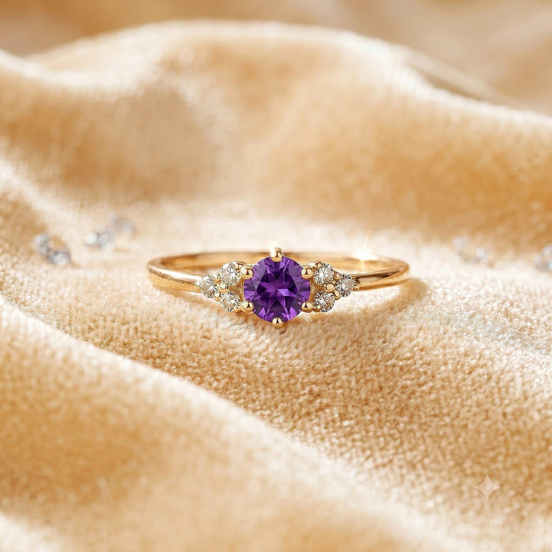 Amethyst Rose Gold Ring | Natural Purple Amethyst Engagement Ring | Round Amethyst Solitaire Ring | February Birthstone Ring |