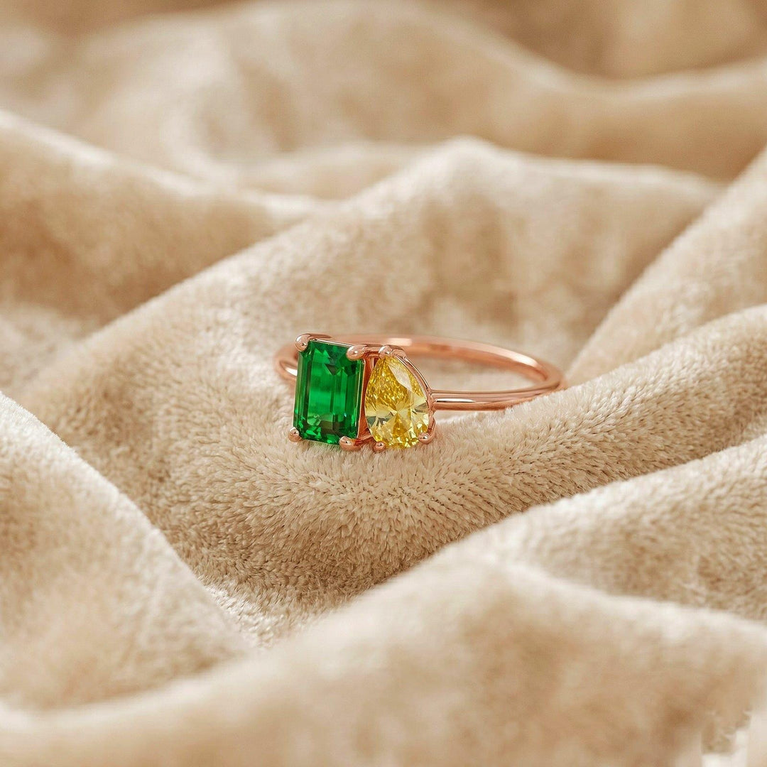 Vintage Lab Created Emerald Ring Rose Gold Engagement Ring Art Deco Nature Inspired Wedding Ring Women Promise Ring Gift For Her