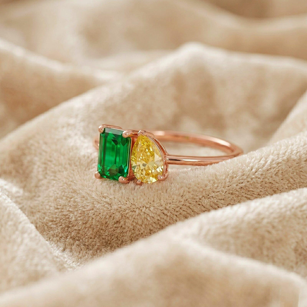 Vintage Lab Created Emerald Ring Rose Gold Engagement Ring Art Deco Nature Inspired Wedding Ring Women Promise Ring Gift For Her