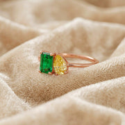Vintage Lab Created Emerald Ring Rose Gold Engagement Ring Art Deco Nature Inspired Wedding Ring Women Promise Ring Gift For Her
