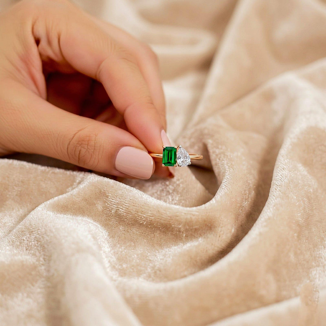 Vintage Lab Created Emerald Ring Rose Gold Engagement Ring Art Deco Nature Inspired ring Wedding Ring Women Promise Ring Gift For Her